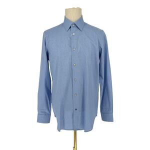 Robert Graham Woven Long Sleeve Dress Shirt Blue White Check Jacquard M(39/16.5)